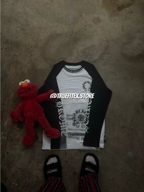 Chrome Hearts Black & White Long Sleeve Raglan Graphic Shirt
